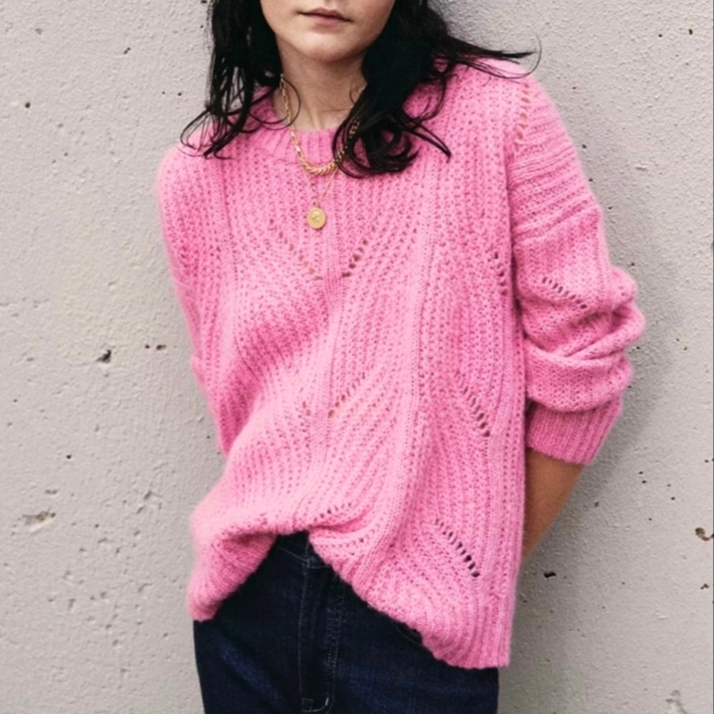 Madewell Charley Pink Pointelle Pullover Sweater